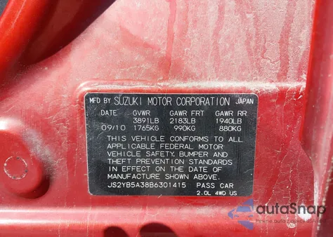 2011 Suzuki Sx4 Premium/Tech Valu Pkg (Nav) z USA, uszkodzony, nr VIN JS2YB5A38B6301415